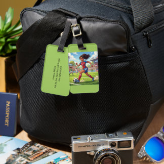 Cartoon Girl Playing Soccer Football | Personalize Luggage Tag