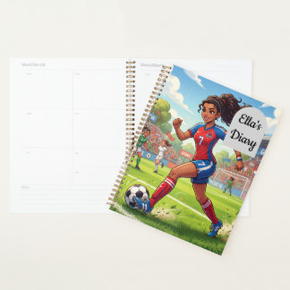 Cartoon Girl Playing Soccer Football | Personalize Planner
