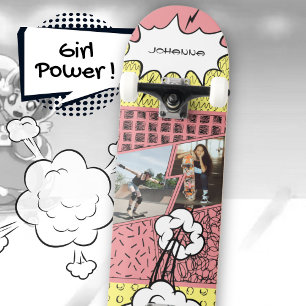 Cartoon Girl Power Street Art Pink Skateboard