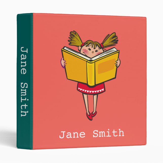 Cartoon girl reading geek girl 3 ring binder (Front/Spine)
