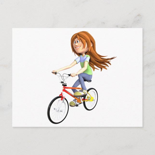Cartoon Girl Riding A Bike Postcard (Front)