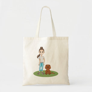 Cartoon Girl & Ruby Cavalier King Charles Spaniel Tote Bag