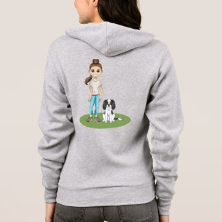 Cartoon Girl &amp; Tricolor Cavalier Dog Illustration Hoodie