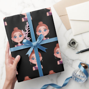Cartoon Girl with Big Eyes Wrapping Paper