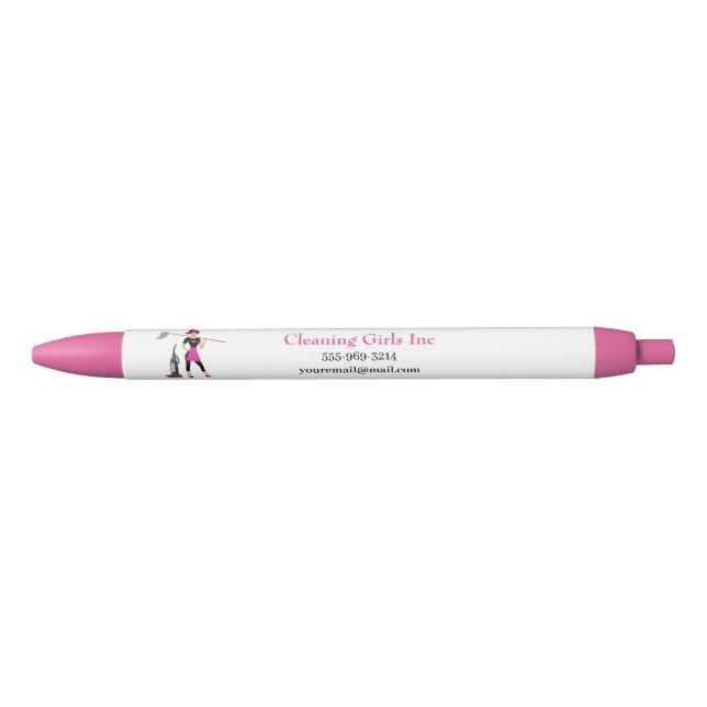 Cartoon Girl With Mop Cleaning Service Pen (Front)
