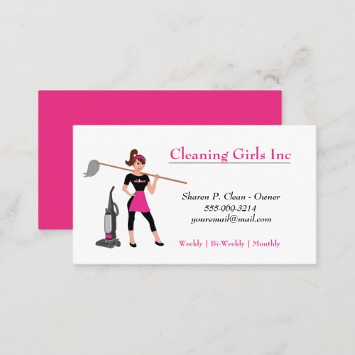 Cartoon Girl With Mop House Cleaning Service Busin Business Card