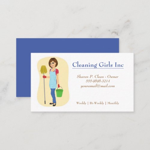 Cartoon Girl With Mop House Cleaning Service Business Card