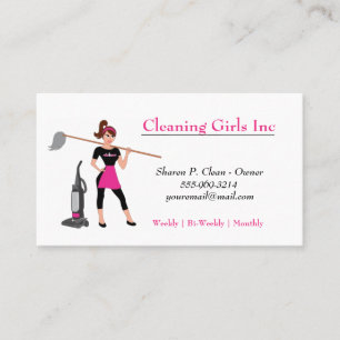Cartoon Girl With Mop House Cleaning Service Business Card
