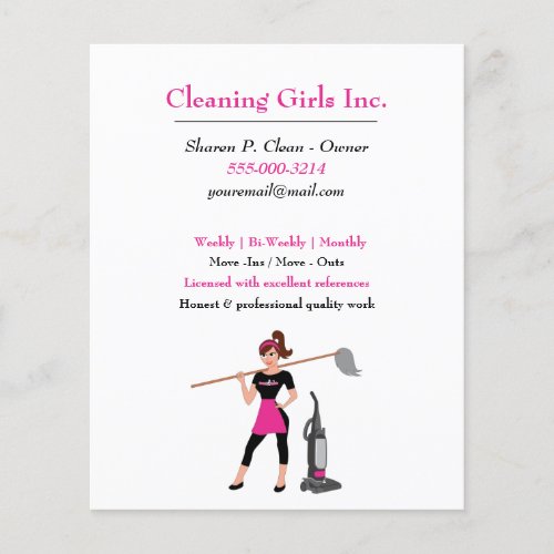 Cartoon Girl with Mop House Cleaning Service Flyer