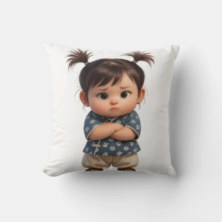 Cartoon Girl with Pigtails Throw Pillow