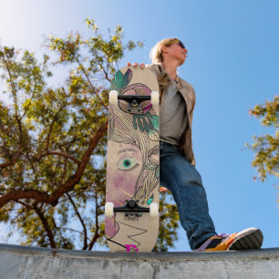 Cartoon Girls Face Dd Brand  Skateboard