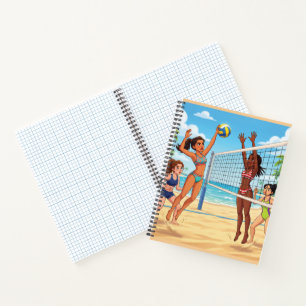 Cartoon Girls Playing Beach Volleyball Notebook