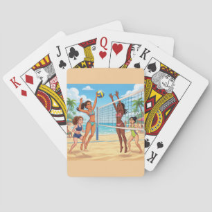 Cartoon Girls Playing Beach Volleyball Poker Cards