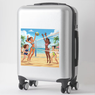 Cartoon Girls Playing Beach Volleyball Sticker