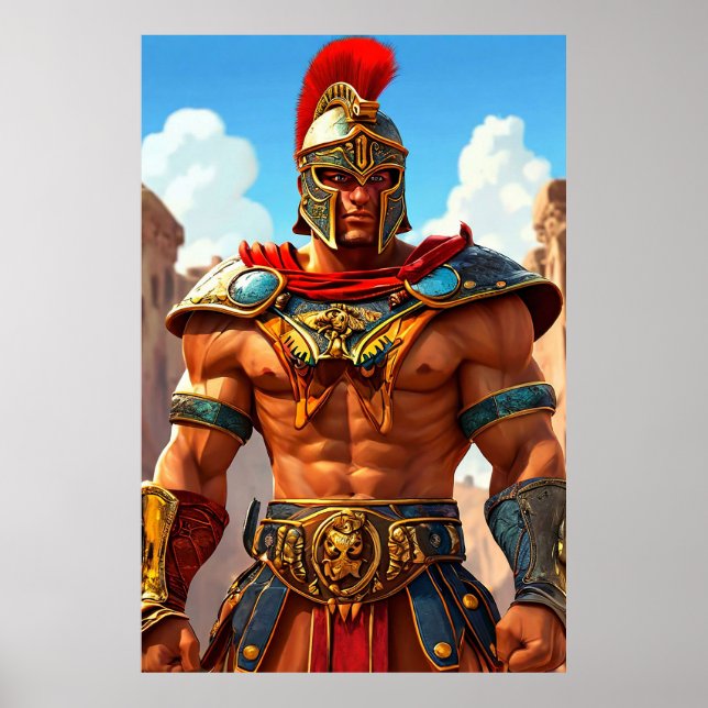 Cartoon Gladiator Roman Warrior History Lover gift Poster (Front)