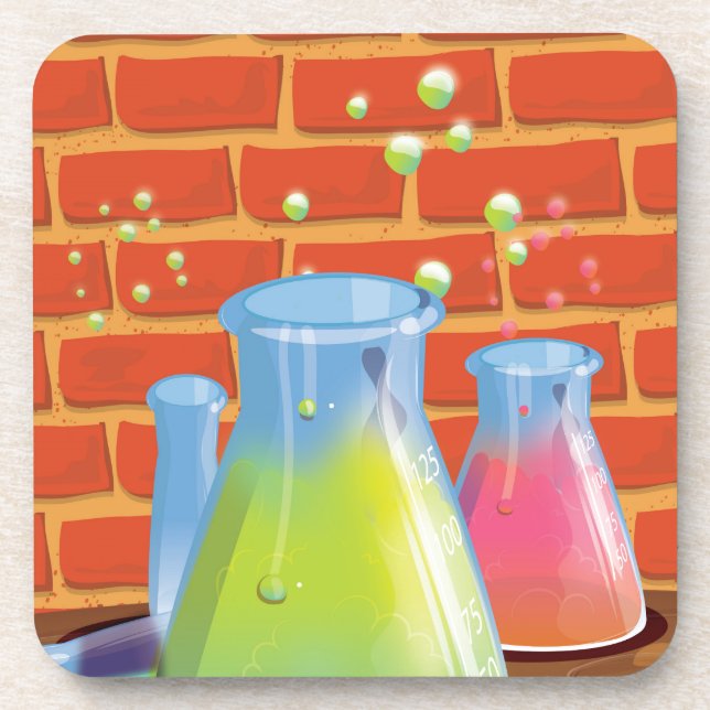 Cartoon Glass Science equipment on a bench Beverage Coaster (Front)