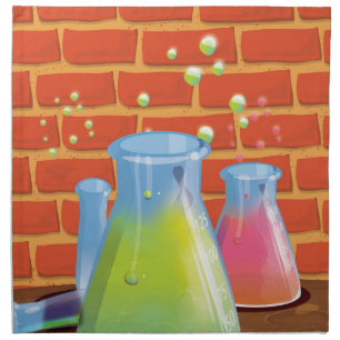 Cartoon Glass Science equipment on a bench Cloth Napkin