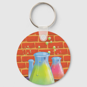 Cartoon Glass Science equipment on a bench Keychain