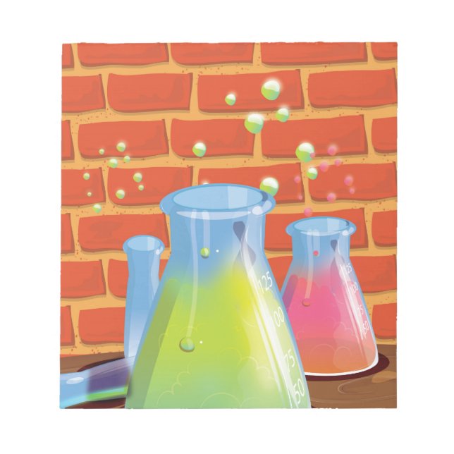Cartoon Glass Science equipment on a bench Notepad (Front)