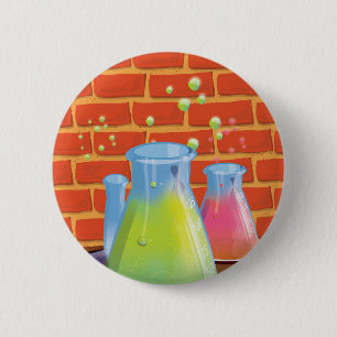 Cartoon Glass Science equipment on a bench Pinback Button