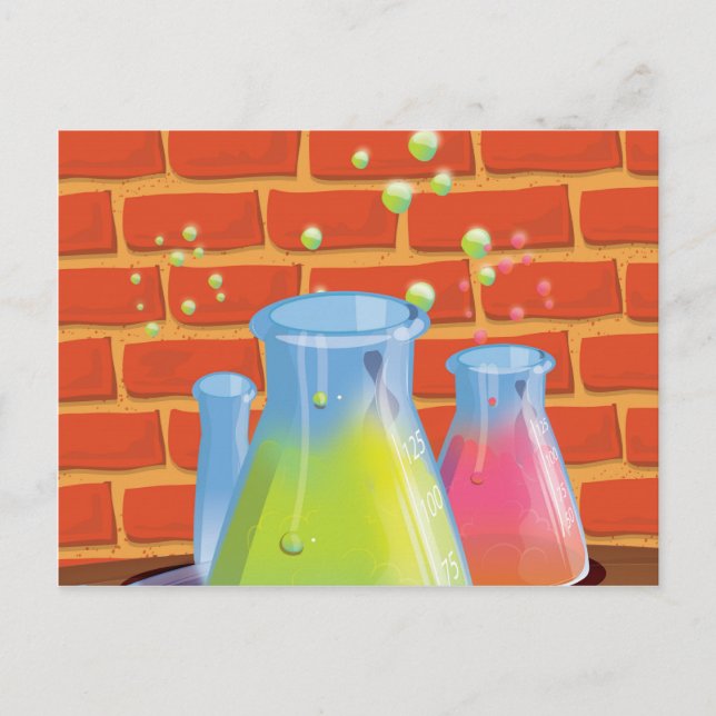 Cartoon Glass Science equipment on a bench Postcard (Front)