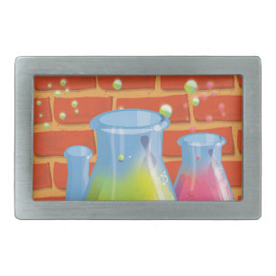 Cartoon Glass Science equipment on a bench Rectangular Belt Buckle