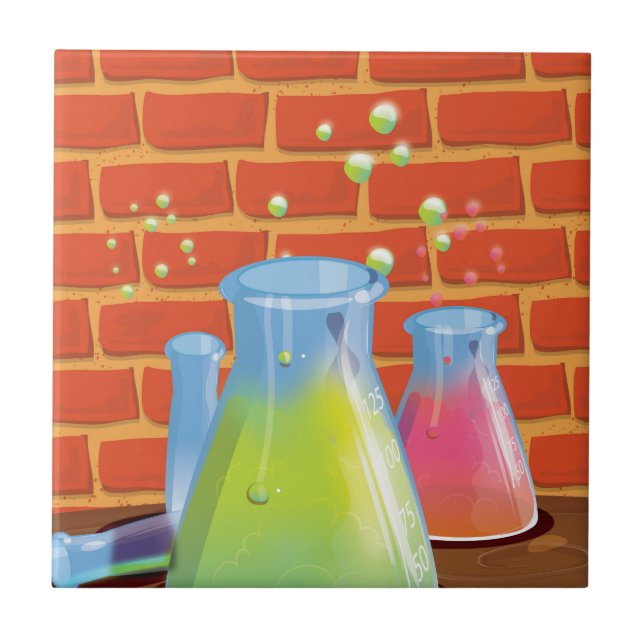 Cartoon Glass Science equipment on a bench Tile (Front)