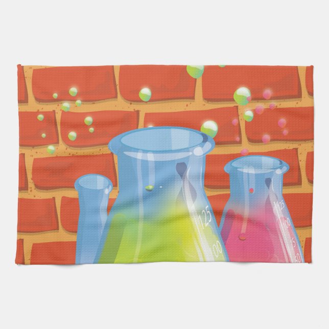 Cartoon Glass Science equipment on a bench Towel (Horizontal)