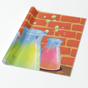 Cartoon Glass Science equipment on a bench Wrapping Paper