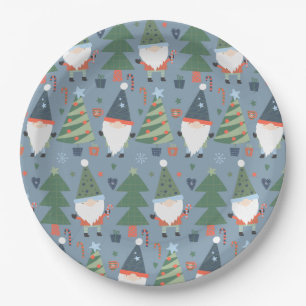 Cartoon Gnomes and Holiday Trees Paper Plates