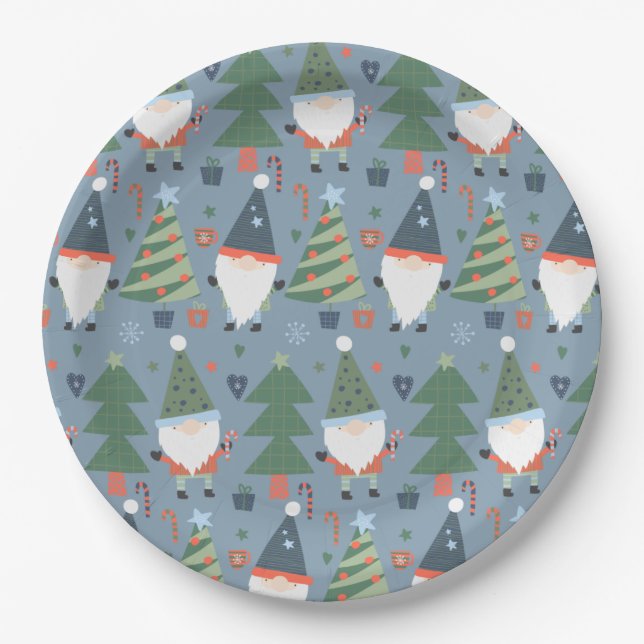 Cartoon Gnomes and Holiday Trees  Paper Plates (Front)