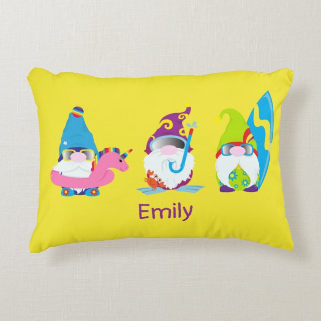 Cartoon Gnomes on Beach Vacation Custom Accent Pillow (Front)
