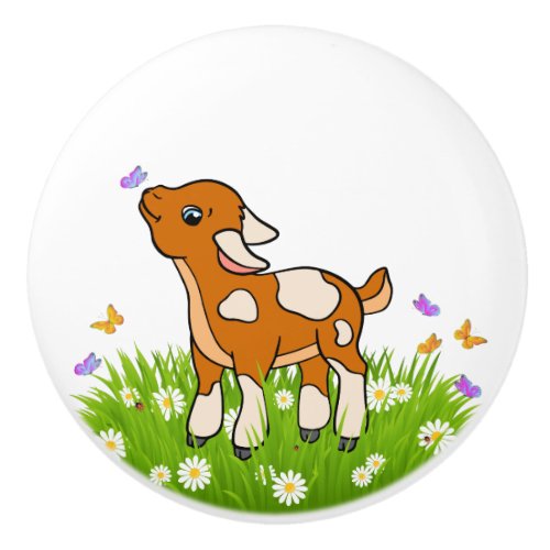 Cartoon Goat and Butterfly  Ceramic Knob