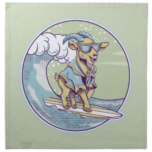 Cartoon goat on a surfboard cloth napkin