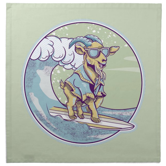 Cartoon goat on a surfboard cloth napkin (Front)