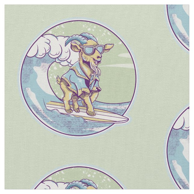 Cartoon goat on a surfboard fabric (Close Up)