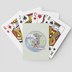 Cartoon goat on a surfboard poker cards