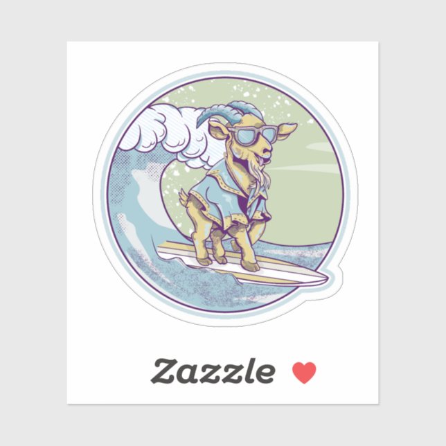 Cartoon goat on a surfboard sticker (Sheet)