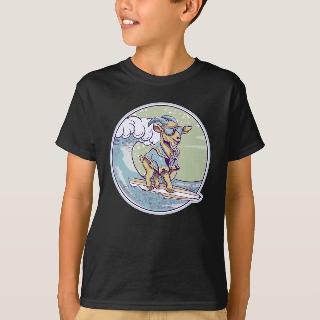 Cartoon goat on a surfboard T-Shirt (Front)