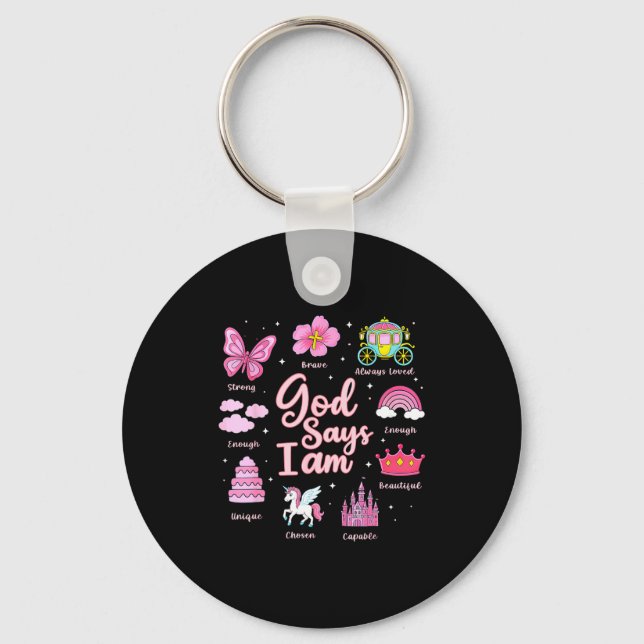 Cartoon God Say I Am Princess Girl Kids  Keychain (Front)