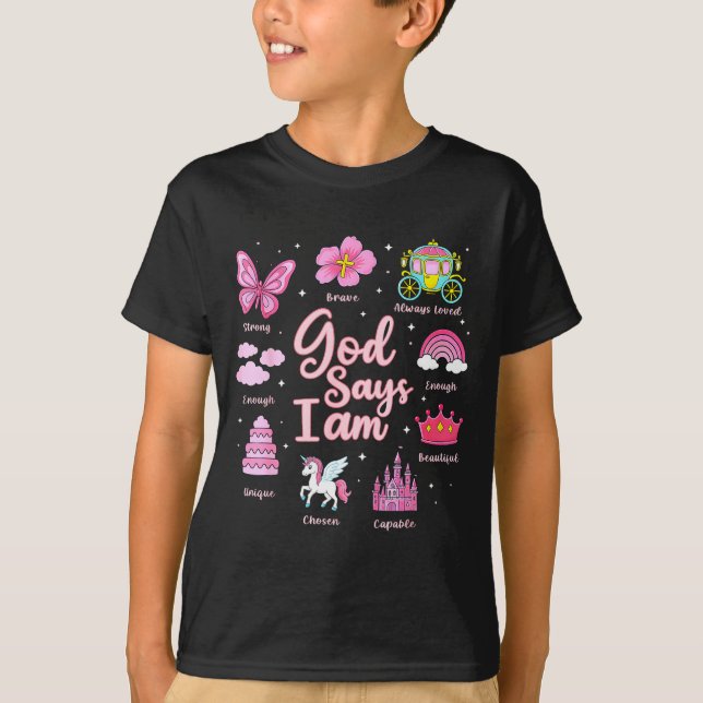 Cartoon God Say I Am Princess Girl Kids  T-Shirt (Front)