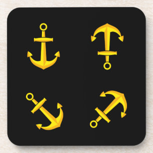 Cartoon Golden Boat Anchor Set Beverage Coaster
