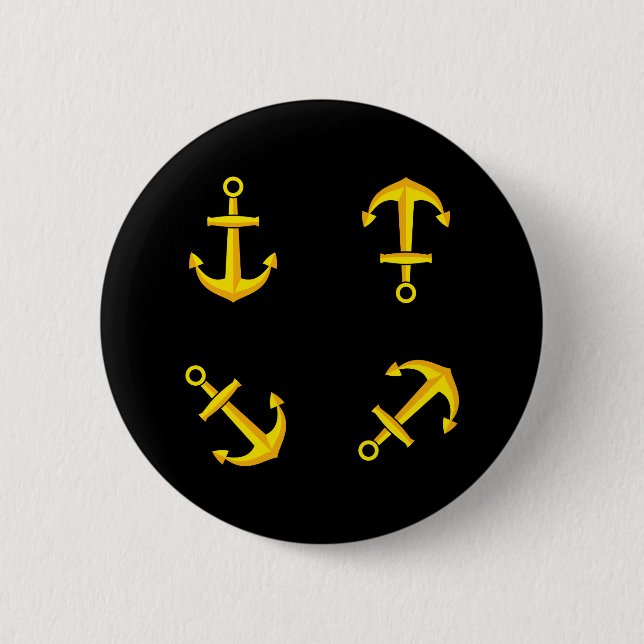 Cartoon Golden Boat Anchor Set Button (Front)