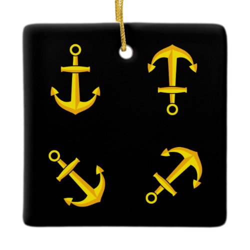 Cartoon Golden Boat Anchor Set Ceramic Ornament
