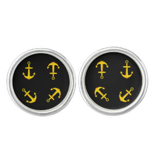 Cartoon Golden Boat Anchor Set Cufflinks