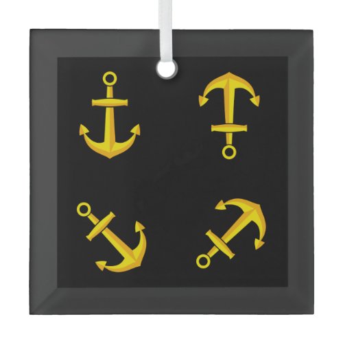 Cartoon Golden Boat Anchor Set Glass Ornament