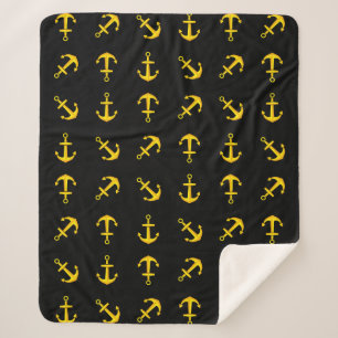Cartoon Golden Boat Anchor Set Pattern Sherpa Blanket