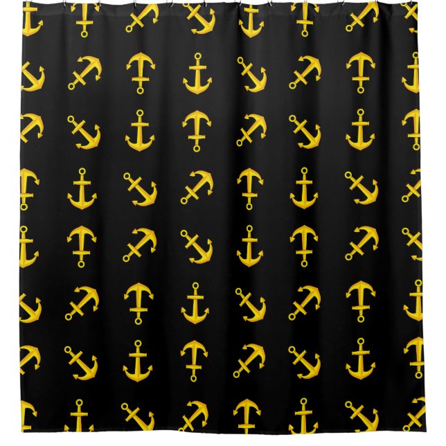 Cartoon Golden Boat Anchor Set Pattern Shower Curtain (Front)