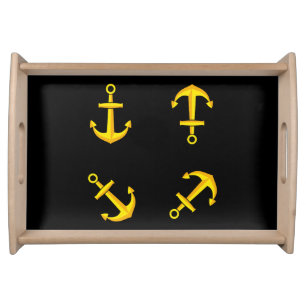 Cartoon Golden Boat Anchor Set Serving Tray