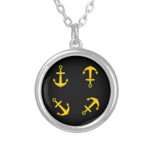 Cartoon Golden Boat Anchor Set Silver Plated Necklace
